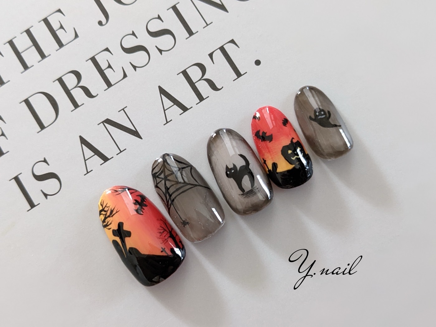 王道・かわいい系・猫好きの3種類のハロウィンオーダーメイドネイルチップ Y.nail